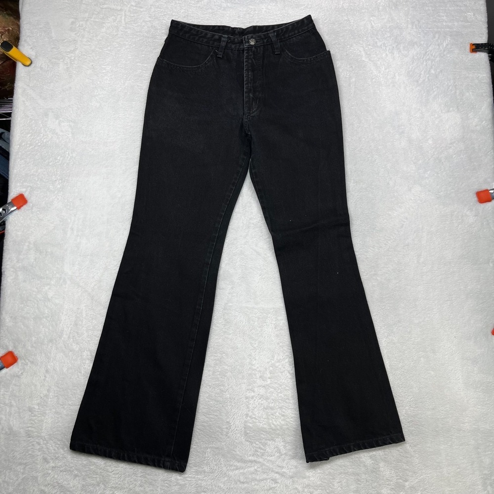 Fine Flare Jeans Women's 7/8 Black Denim Pockets Mid Rise Zip Fly Y2K -‎ 26x28.5